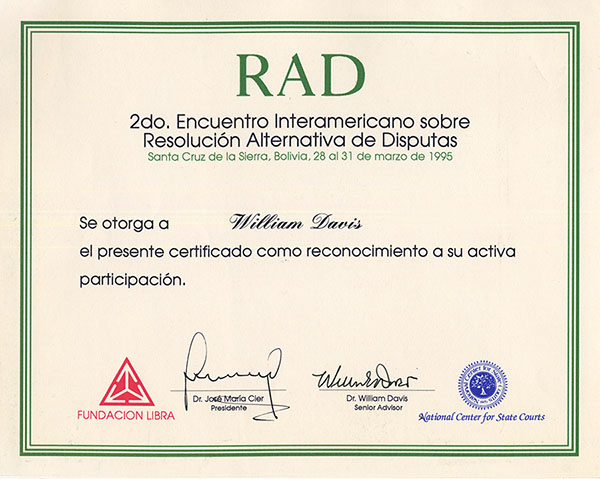 Encuentro interamericano sobre resolucion alternativa de disputas - Certificado 1995